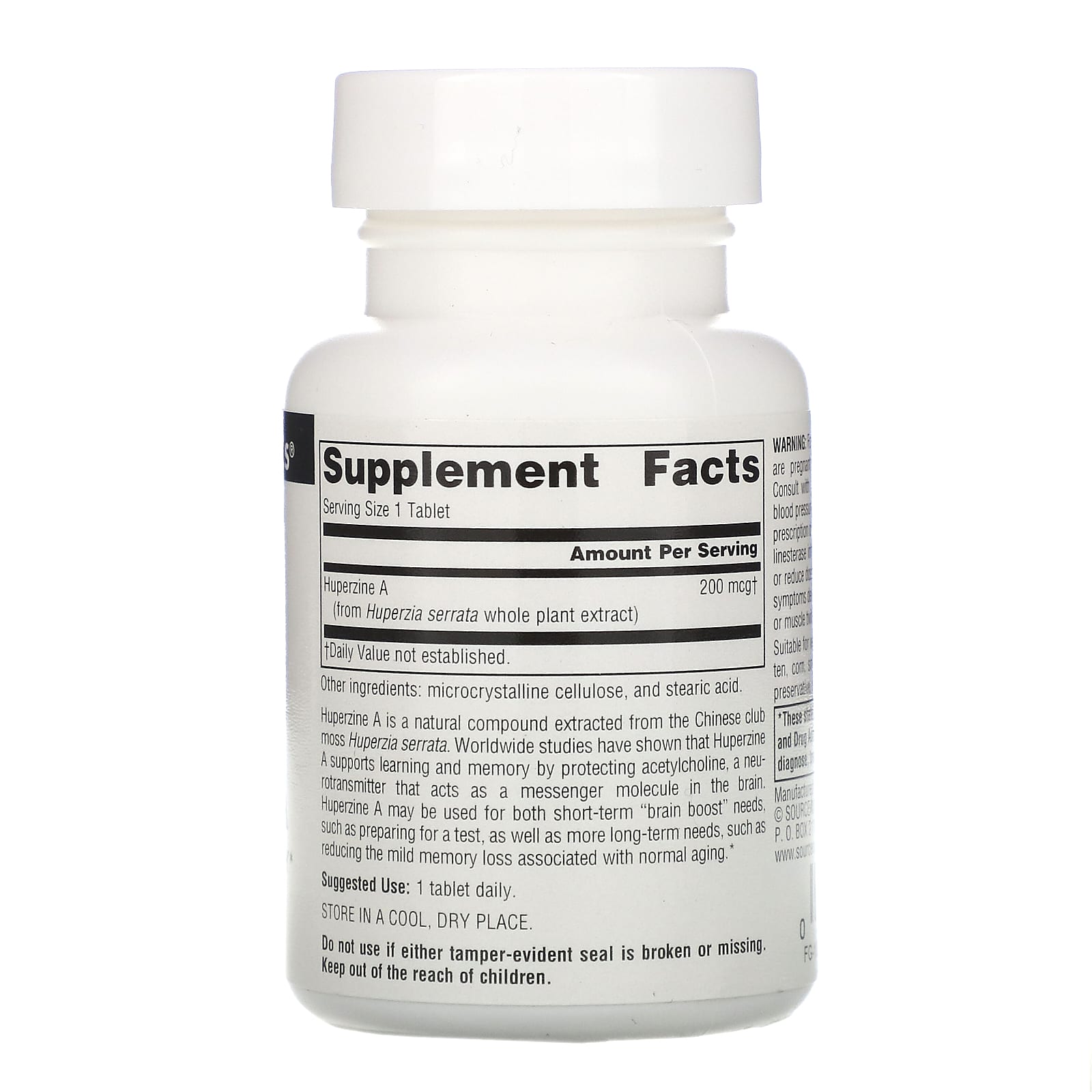 Source Naturals, Huperzine A 200 Mcg, 120 Tablets UPC 021078019312 | Hilife Vitamins