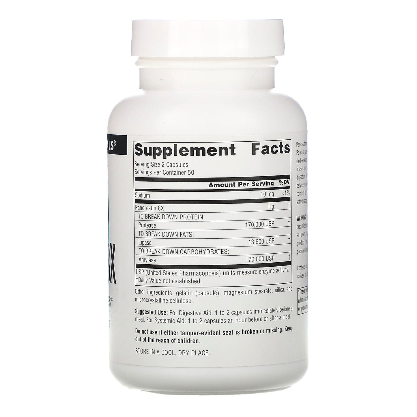 Source Naturals, Pancreatin 8x 500 mg, 100 Capsules UPC 021078019442 | Hilife Vitamins