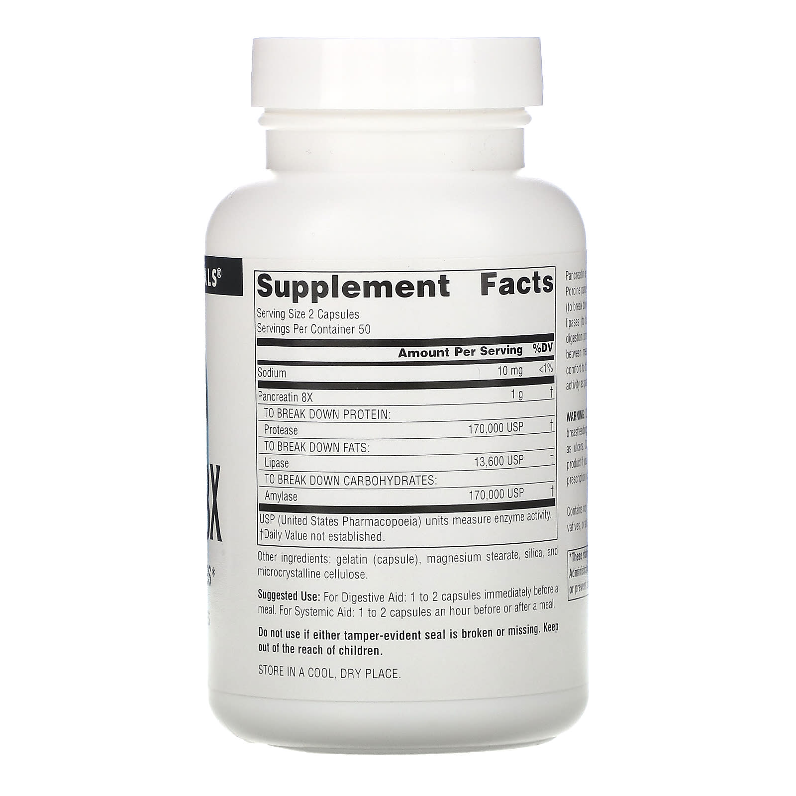Source Naturals, Pancreatin 8x 500 mg, 100 Capsules UPC 021078019442 | Hilife Vitamins