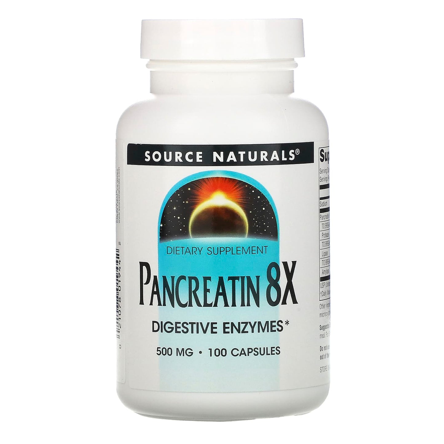 Source Naturals, Pancreatin 8x 500 mg, 100 Capsules UPC 021078019442 | Hilife Vitamins