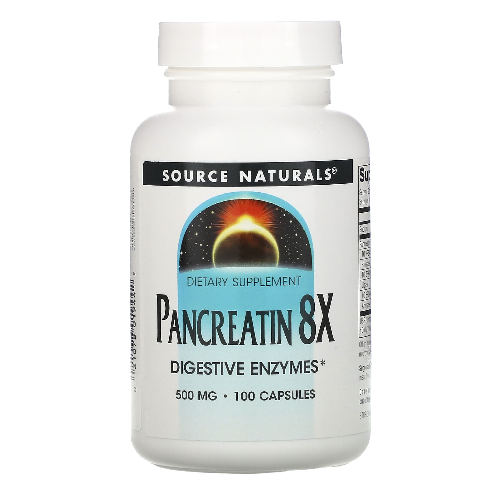 Source Naturals, Pancreatin 8x 500 mg, 100 Capsules UPC 021078019442 | Hilife Vitamins