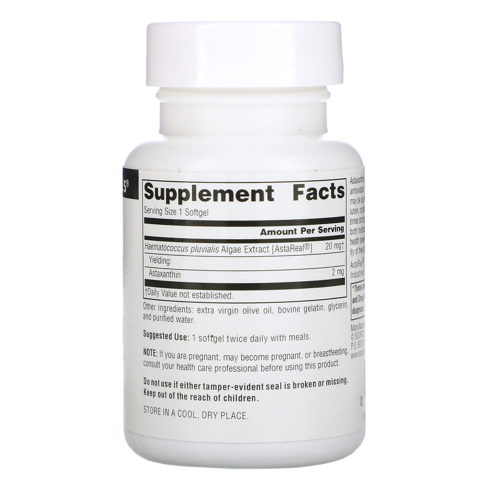 Source Naturals, Astaxanthin 2 mg, 30 Softgels UPC 021078019541 | Hilife Vitamins