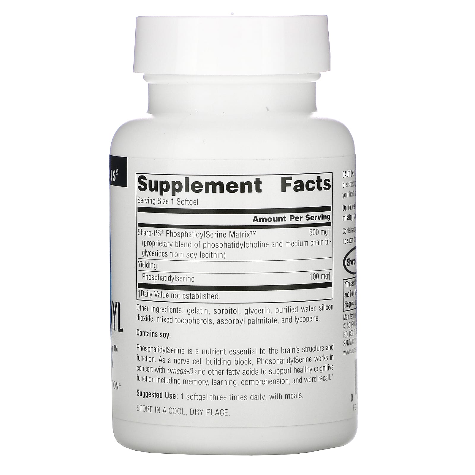 Source Naturals, Phosphatidyl Serine Matrix™ 500 mg, 60 Softgels UPC 021078019688 | Hilife Vitamins