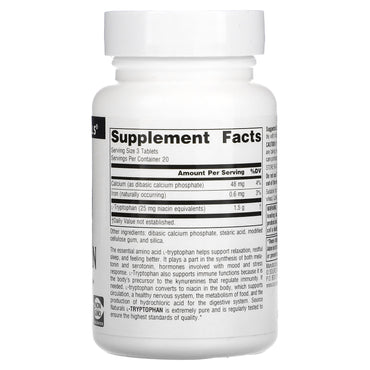 Source Naturals, L-Tryptophan 500 mg, 60 Tablets UPC 021078019794 | Hilife Vitamins