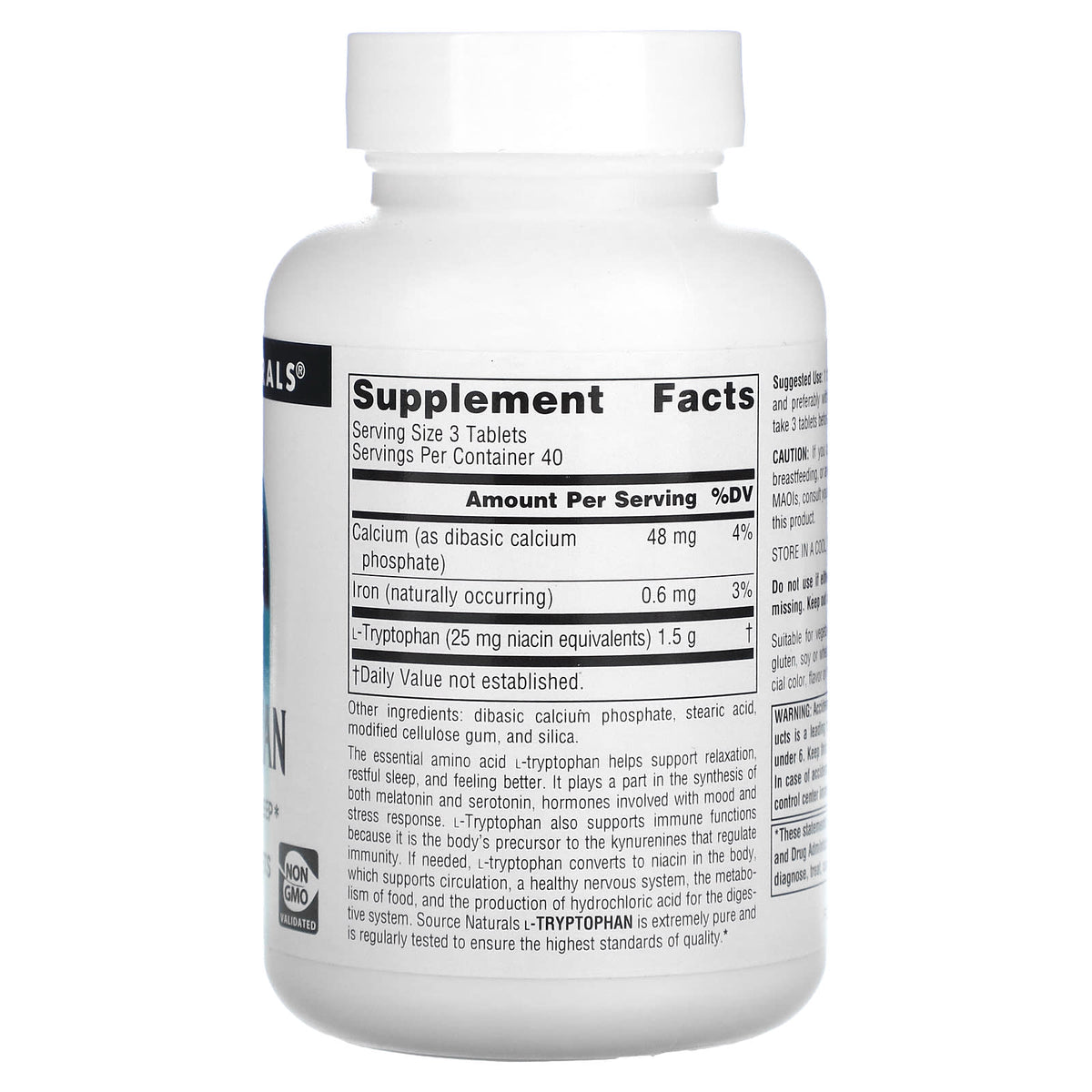 Source Naturals, L-Tryptophan 500 mg, 120 Tablets UPC 021078019800 | Hilife Vitamins
