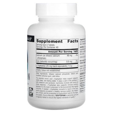 Source Naturals, L-Tryptophan 500 mg, 120 Tablets UPC 021078019800 | Hilife Vitamins