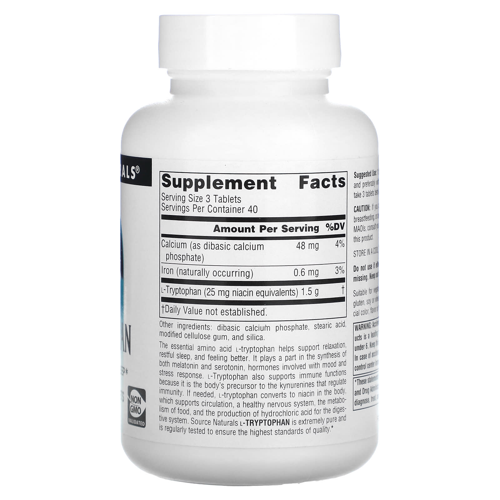 Source Naturals, L-Tryptophan 500 mg, 120 Tablets UPC 021078019800 | Hilife Vitamins