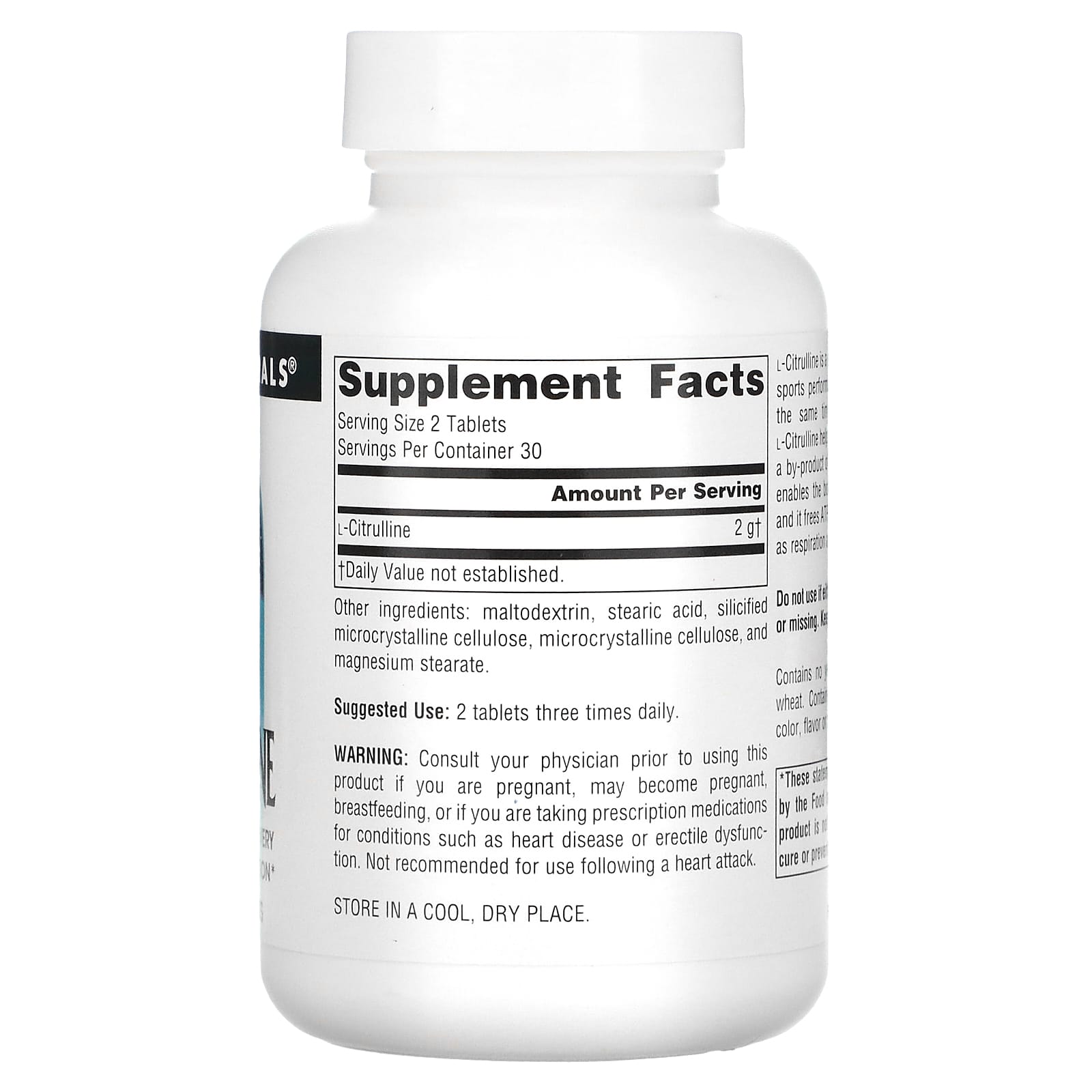 Source Naturals, L-Citrulline 1000 mg, 60 Tablets UPC 021078020035 | Hilife Vitamins