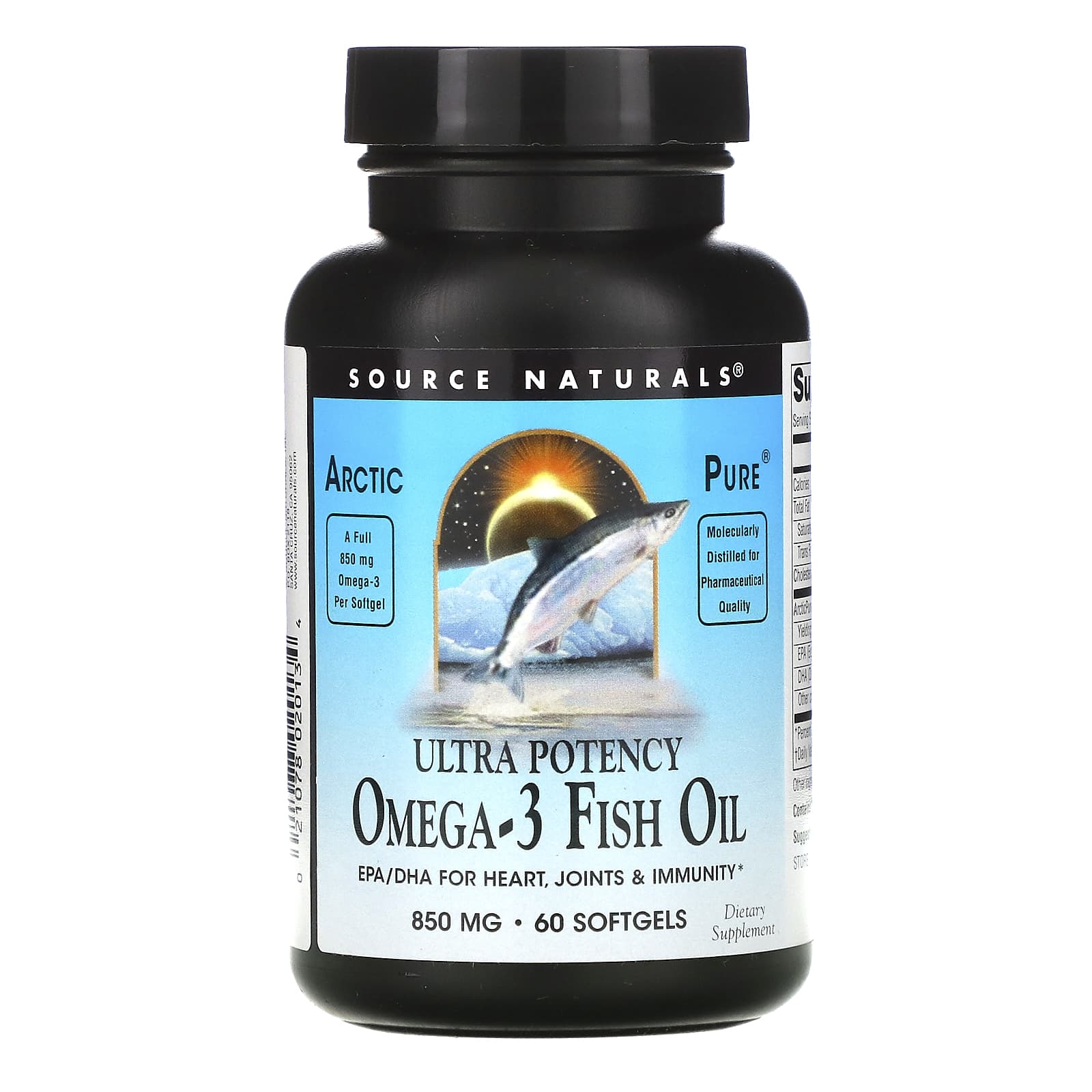 Source Naturals, Arctic Pure® Omega-3 Fish Oil, Ultra Potency 850 mg, 60 Softgels UPC 021078020134 | Hilife Vitamins