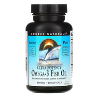 Source Naturals, Arctic Pure® Omega-3 Fish Oil, Ultra Potency 850 mg, 60 Softgels UPC 021078020134 | Hilife Vitamins