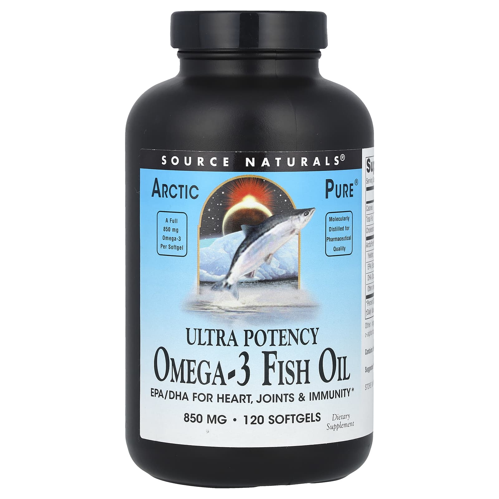 Source Naturals, Arctic Pure Omega-3 Fish Oil, Ultra Potency 850 mg, 120 Softgels UPC 021078020141 | Hilife Vitamins