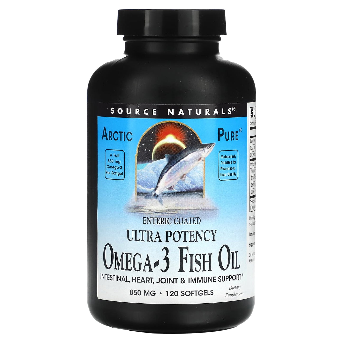Source Naturals, Arctic Pure, Enteric Coated Ultra Potency, Omega-3 Fish Oil, 850 mg, 120 Softgels UPC 021078020172