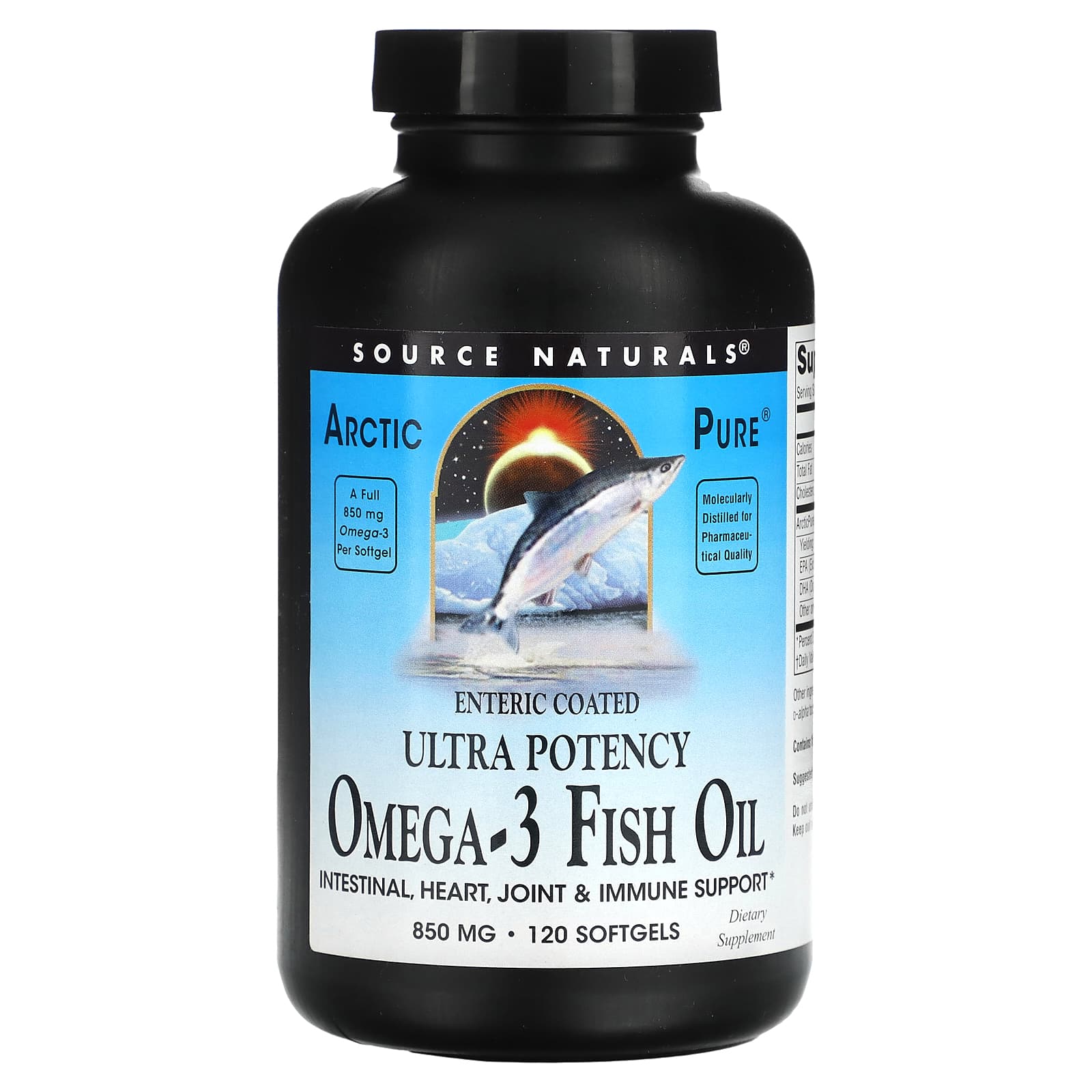 Source Naturals, Arctic Pure, Enteric Coated Ultra Potency, Omega-3 Fish Oil, 850 mg, 120 Softgels UPC 021078020172