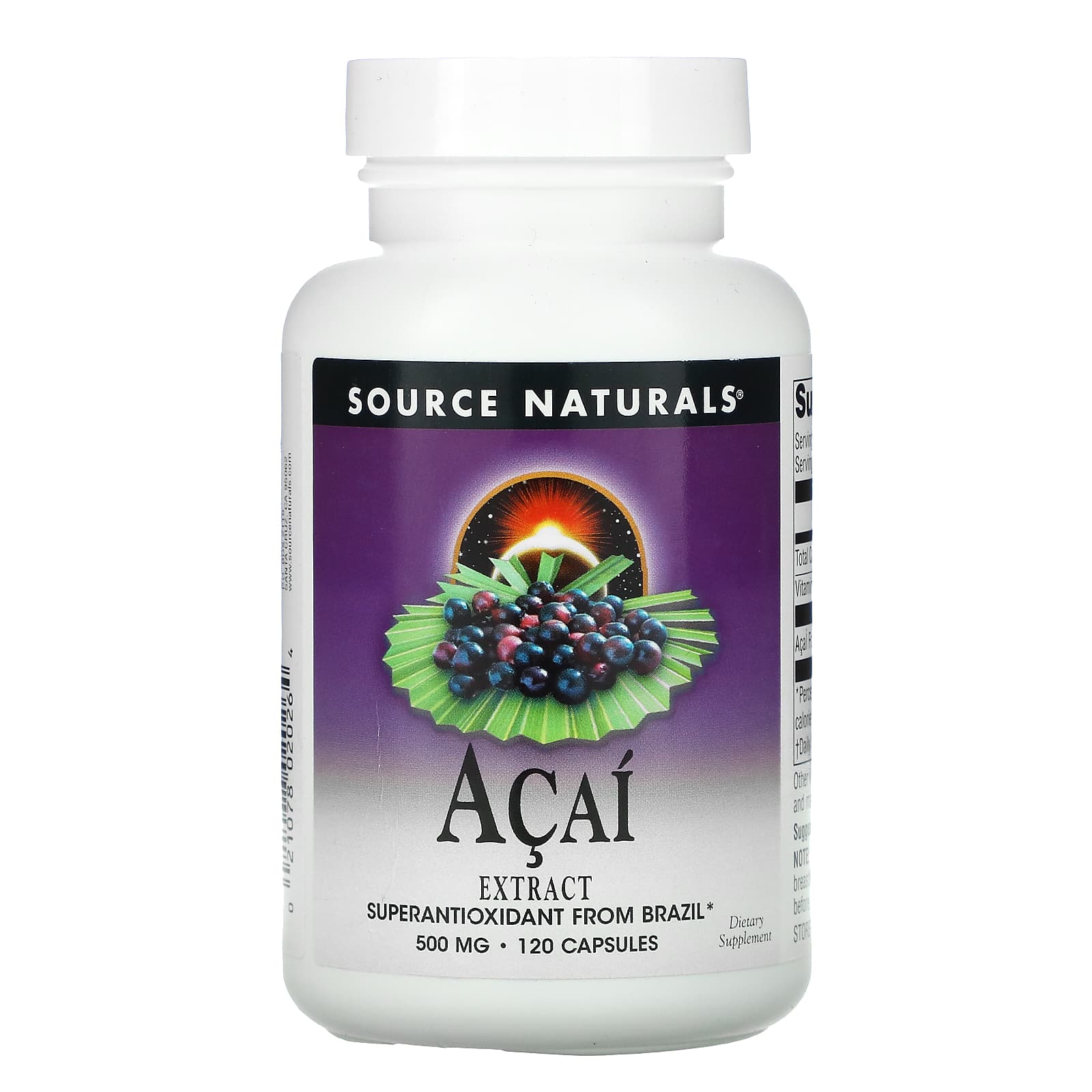 Source Naturals, Acai Extract 500 mg, 120 Capsules UPC 021078020264 | Hilife Vitamins
