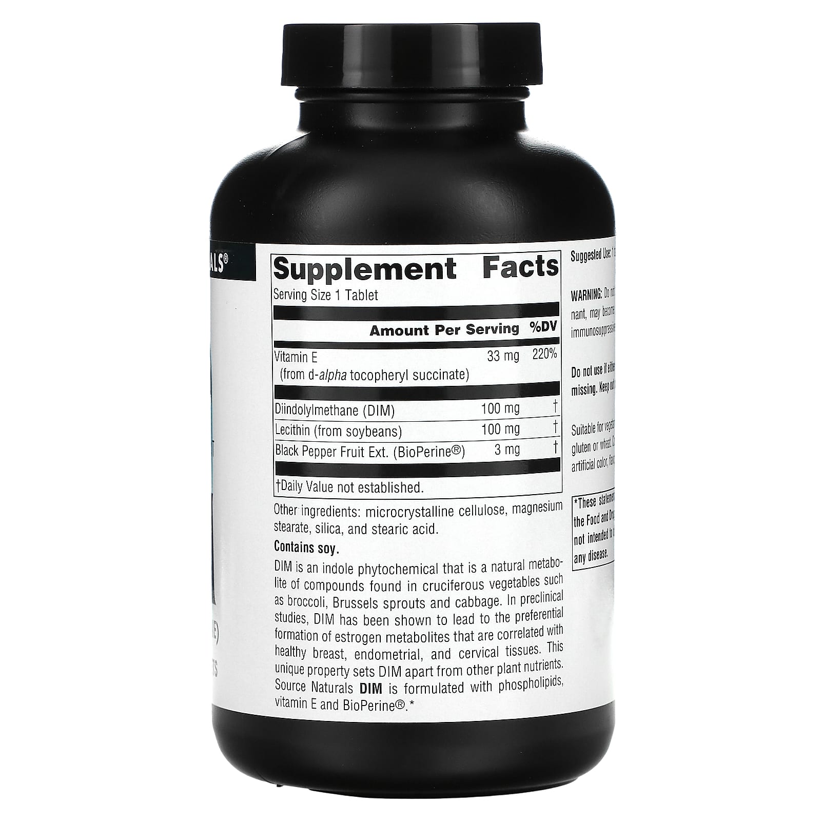 Source Naturals, Dim 100 mg, 180 Tablets UPC 021078020448 | Hilife Vitamins