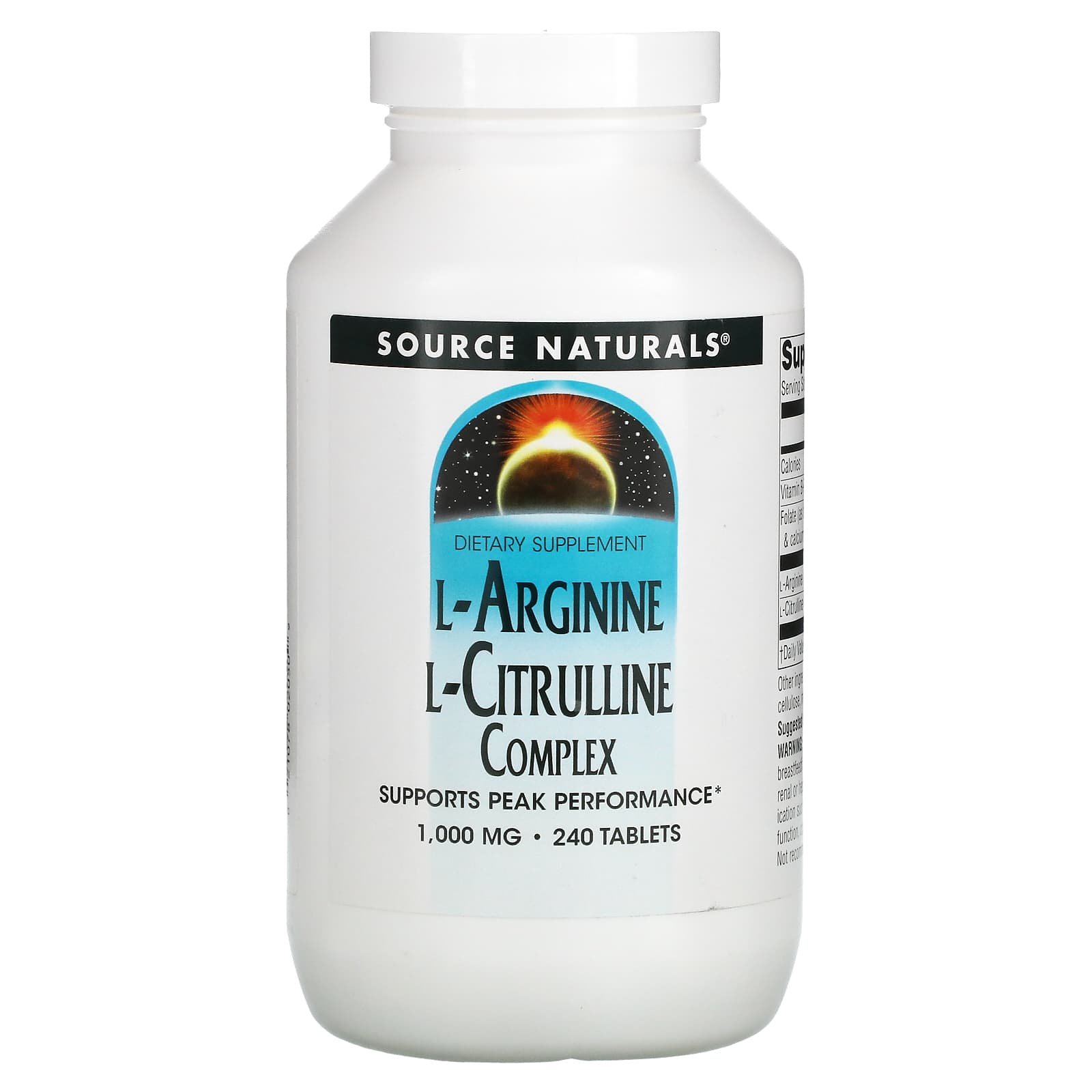 Source Naturals, L-Arginine L-Citrulline Complex 1000 mg, 240 Tablets UPC 021078020509 | Hilife Vitamins