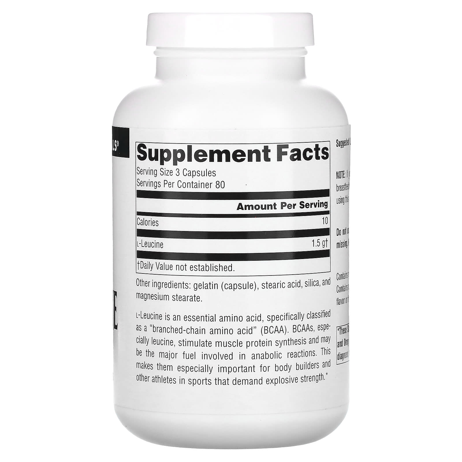 Source Naturals, L-Leucine 500 mg, 240 Capsules UPC 021078020547 | Hilife Vitamins