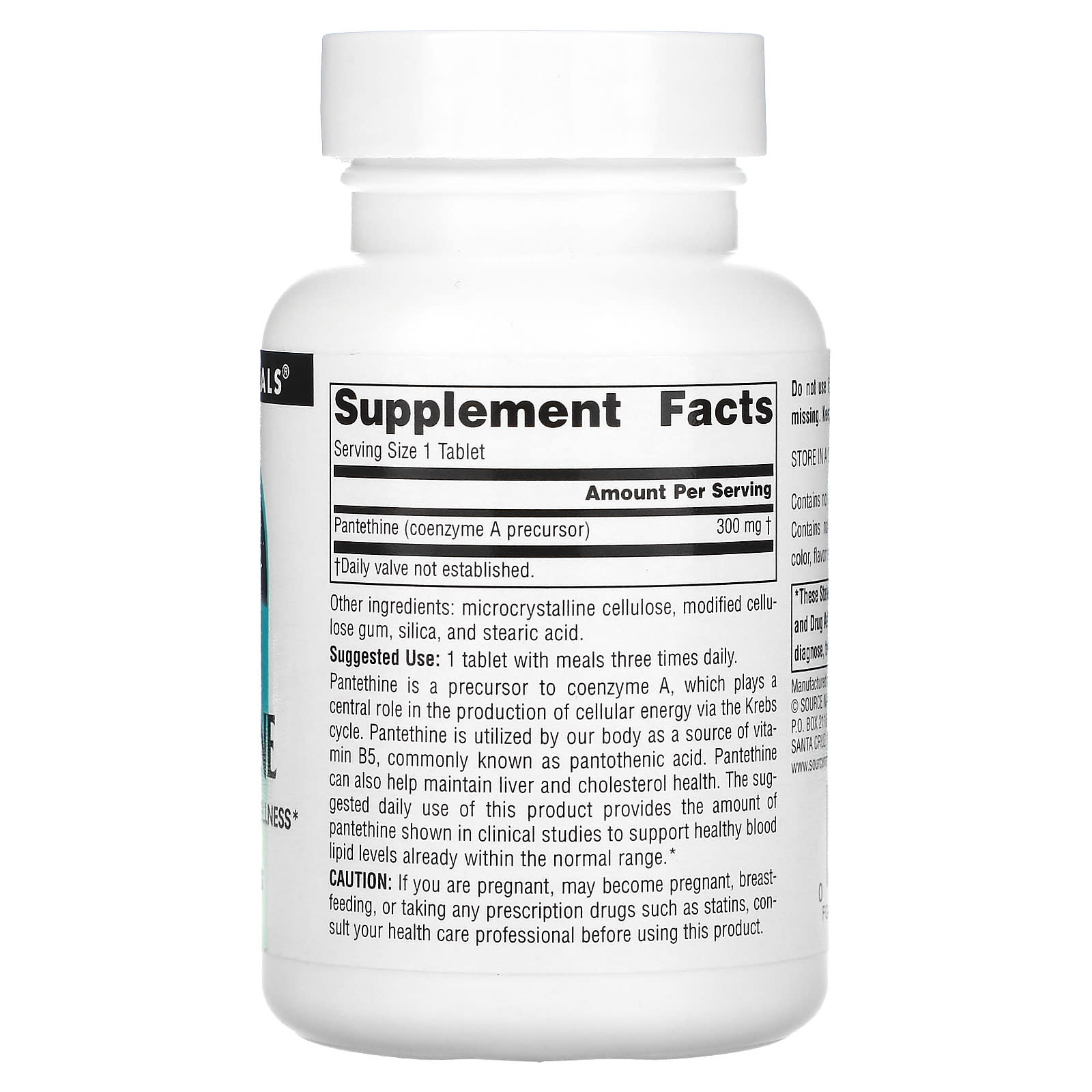 Source Naturals, Pantethine 300 mg, 90 Tablets UPC 021078020660 | Hilife Vitamins