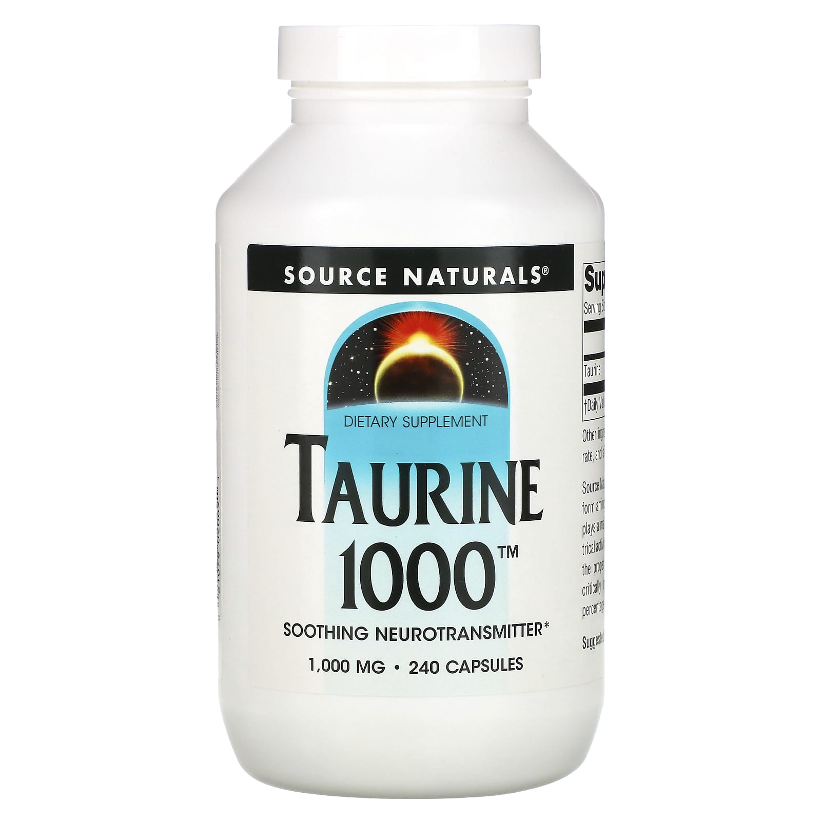 Source Naturals, TAURINE 1000, 240 Capsules UPC 021078020691 | Hilife Vitamins