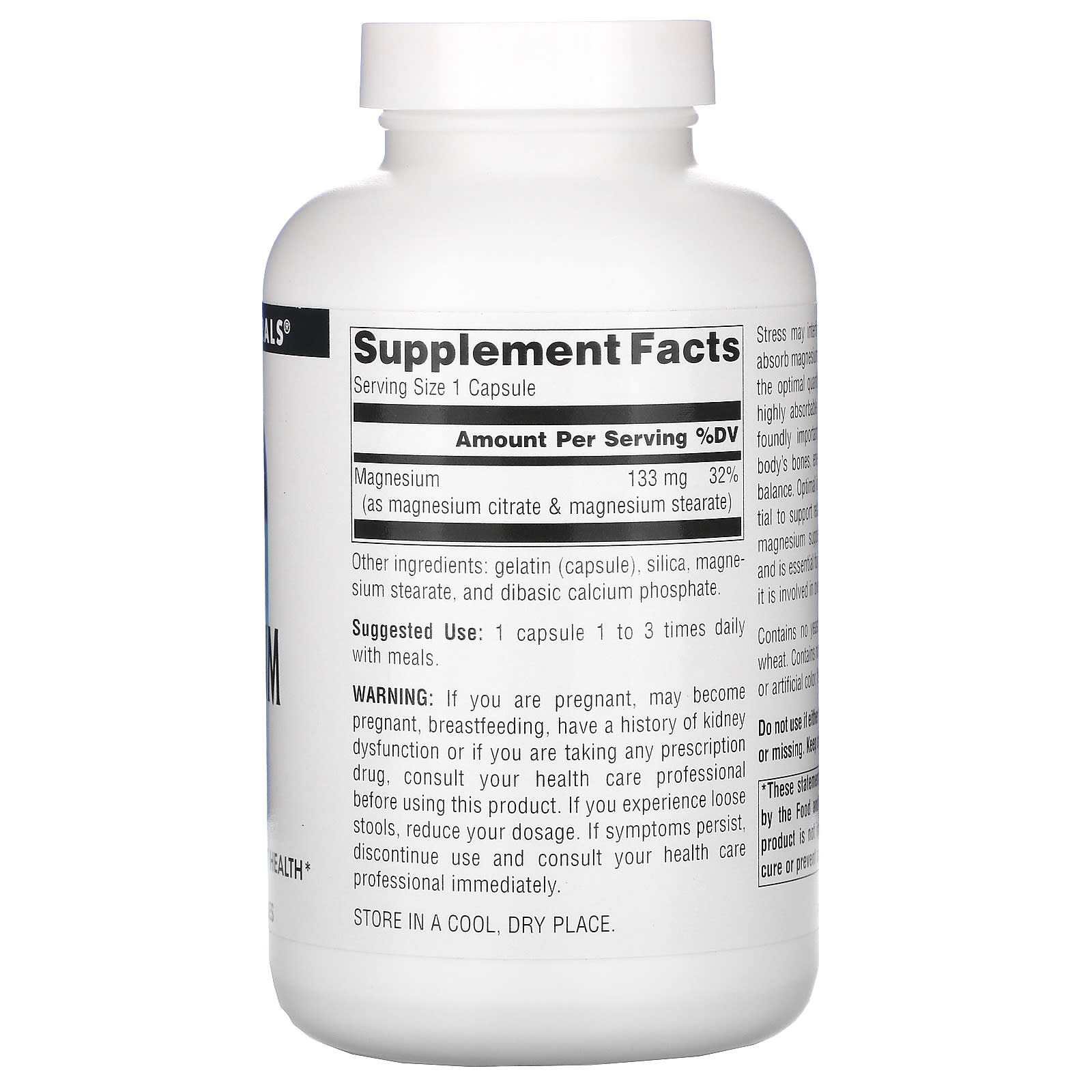 Source Naturals, Magnesium Citrate 133 mg, 180 Capsules UPC 021078021001 | Hilife Vitamins
