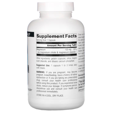 Source Naturals, Magnesium Citrate 133 mg, 180 Capsules UPC 021078021001 | Hilife Vitamins