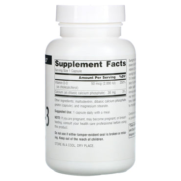 Source Naturals, Vitamin D-3 2000 IU, 200 Capsules UPC 021078021452 | HiLife Vitamins