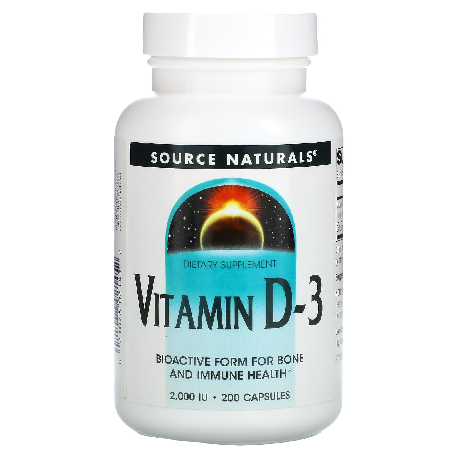 Source Naturals, Vitamin D-3 2000 IU, 200 Capsules UPC 021078021452 | HiLife Vitamins