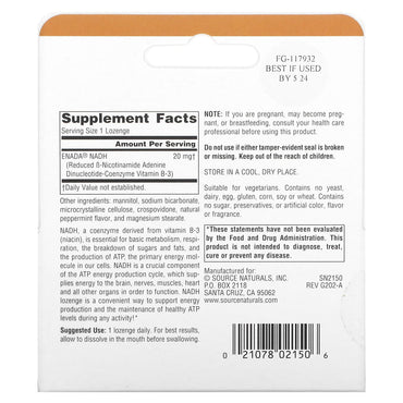 Source Naturals, Nadh 20 mg Peppermint, 30 Tablets UPC 021078021506 | Hilife Vitamins