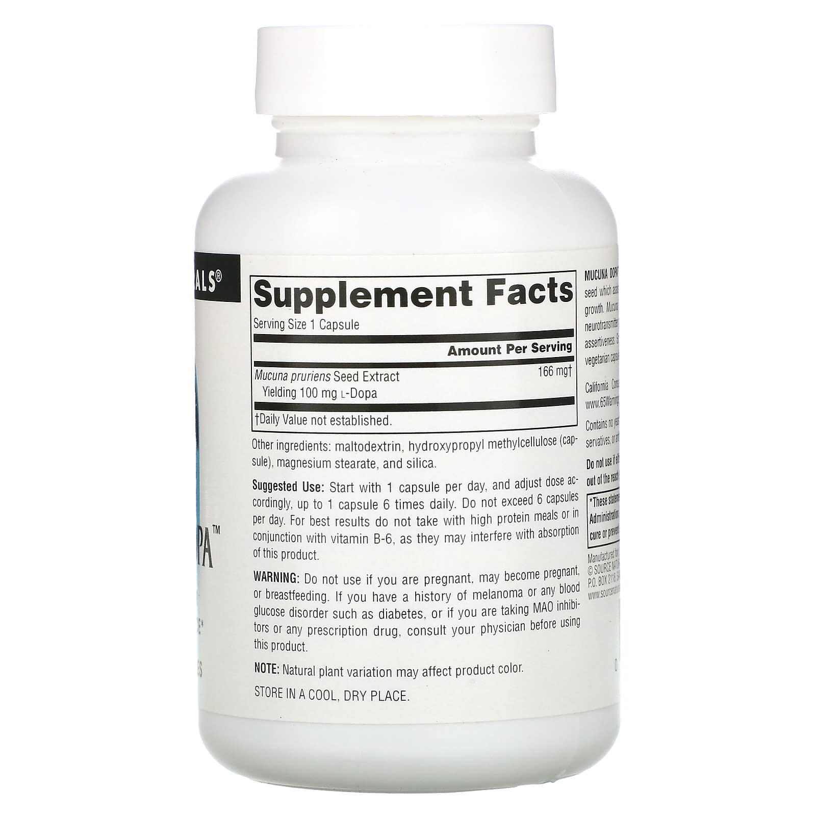 Source Naturals, Mucuna Dopa 100 mg, 120 Capsules UPC 021078021926 | Hilife Vitamins
