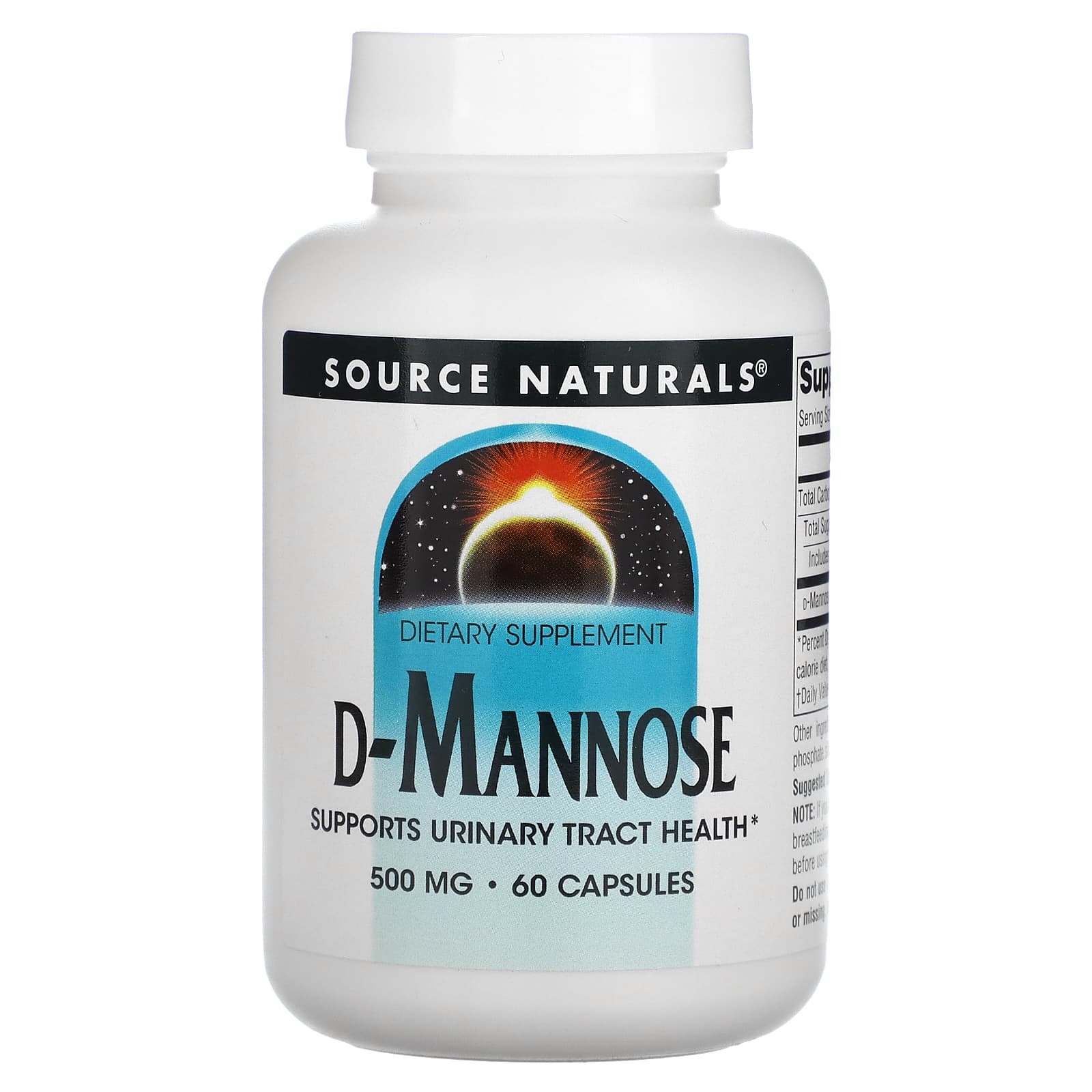 Source Naturals, D-Mannose 500 mg, 60 Capsules UPC 021078021988 | HiLife Vitamins
