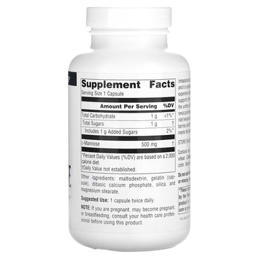 Source Naturals, D-Mannose 500 mg, 120 Capsules UPC 021078021995 | HiLife Vitamins