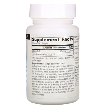 Source Naturals, Vitamin D-3 2000 IU, 200 Softgels UPC 021078022374 | HiLife Vitamins
