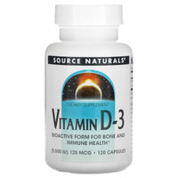 Source Naturals, Vitamin D-3 5000 IU, 120 Capsules UPC 021078023371 | HiLife Vitamins