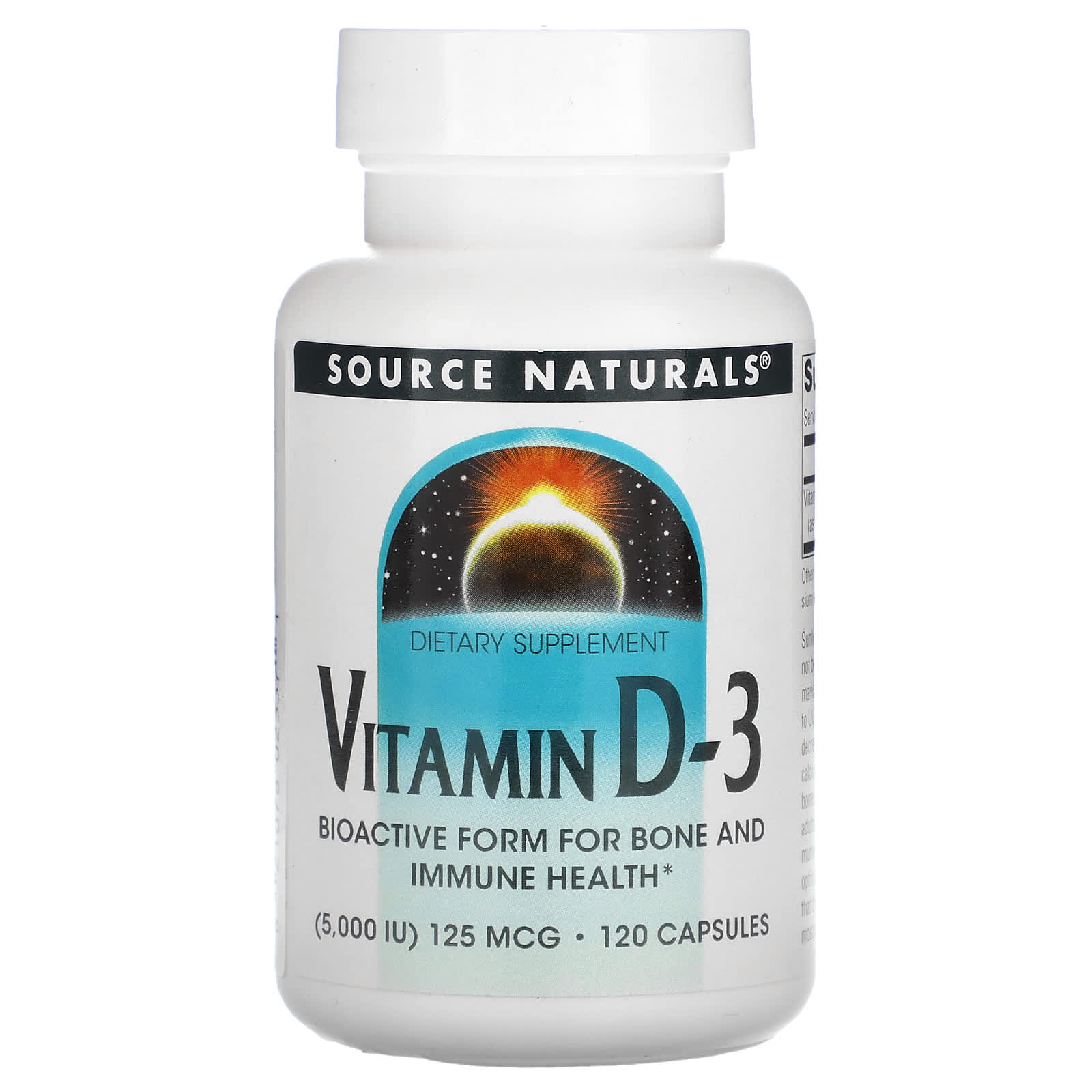 Source Naturals, Vitamin D-3 5000 IU, 120 Capsules UPC 021078023371 | HiLife Vitamins