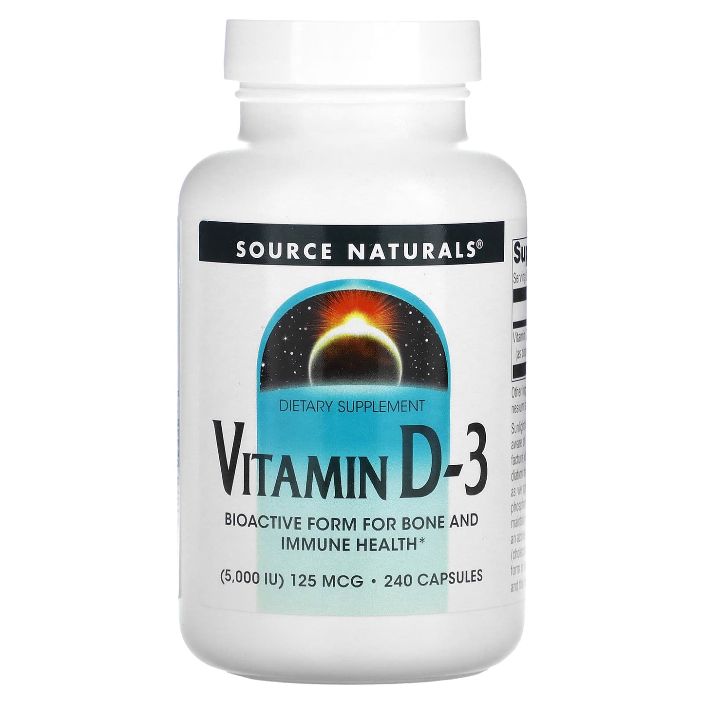 Source Naturals, Vitamin D-3 5000 IU, 240 Capsules UPC 021078023388 | HiLife Vitamins