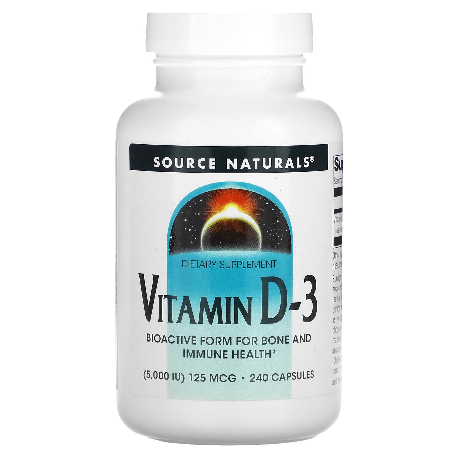 Source Naturals, Vitamin D-3 5000 IU, 240 Capsules UPC 021078023388 | HiLife Vitamins