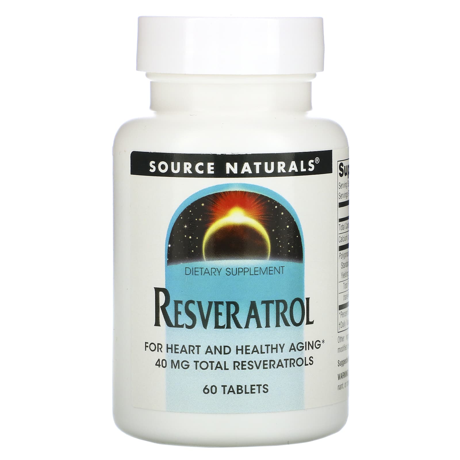 Source Naturals, Resveratrol 40 mg, Classic Label, 60 Tablets UPC 021078023425 | Hilife Vitamins