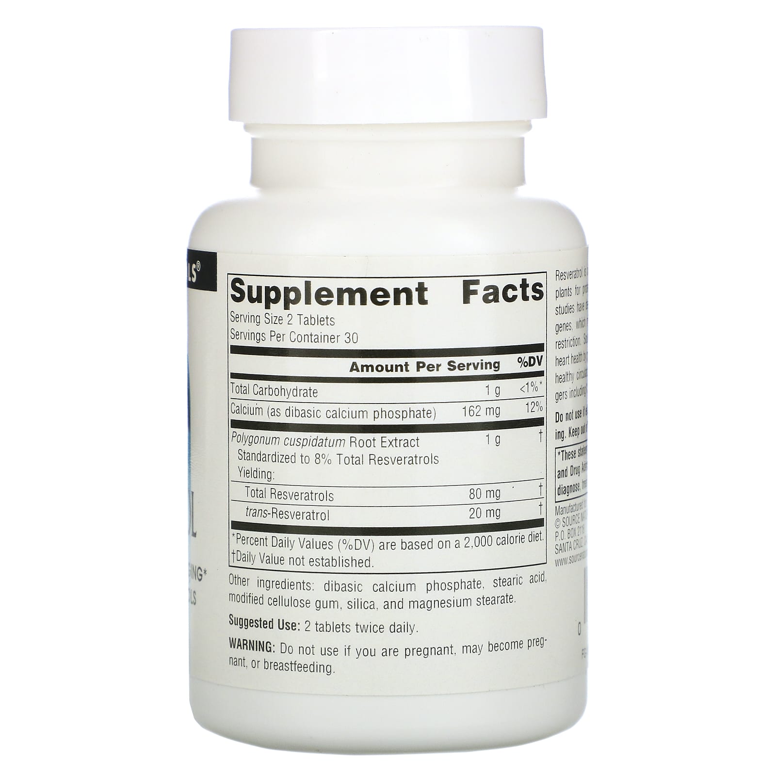 Source Naturals, Resveratrol 40 mg, Classic Label, 60 Tablets UPC 021078023425 | Hilife Vitamins