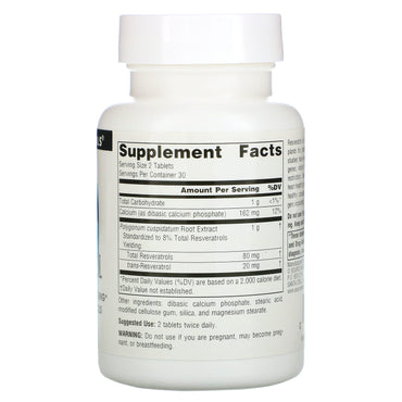 Source Naturals, Resveratrol 40 mg, Classic Label, 60 Tablets UPC 021078023425 | Hilife Vitamins