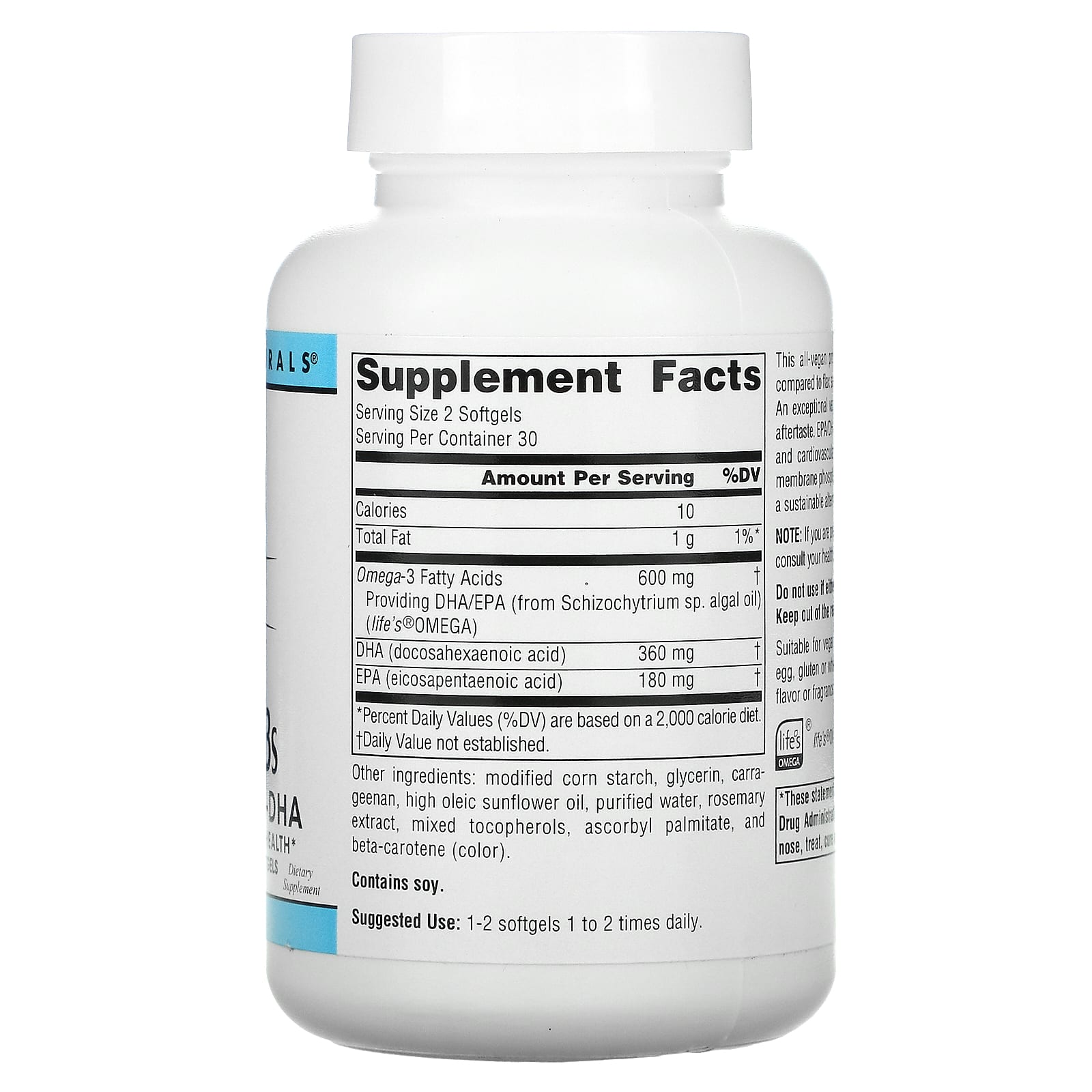 Source Naturals, Vegan Omega-3s EPA-DHA 300 mg, 60 Softgels Vegi Vegan Softgels UPC 021078024590 | Hilife Vitamins