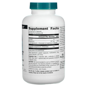 Source Naturals, Magtein, 180 Capsules UPC 021078024866 | Hilife Vitamins