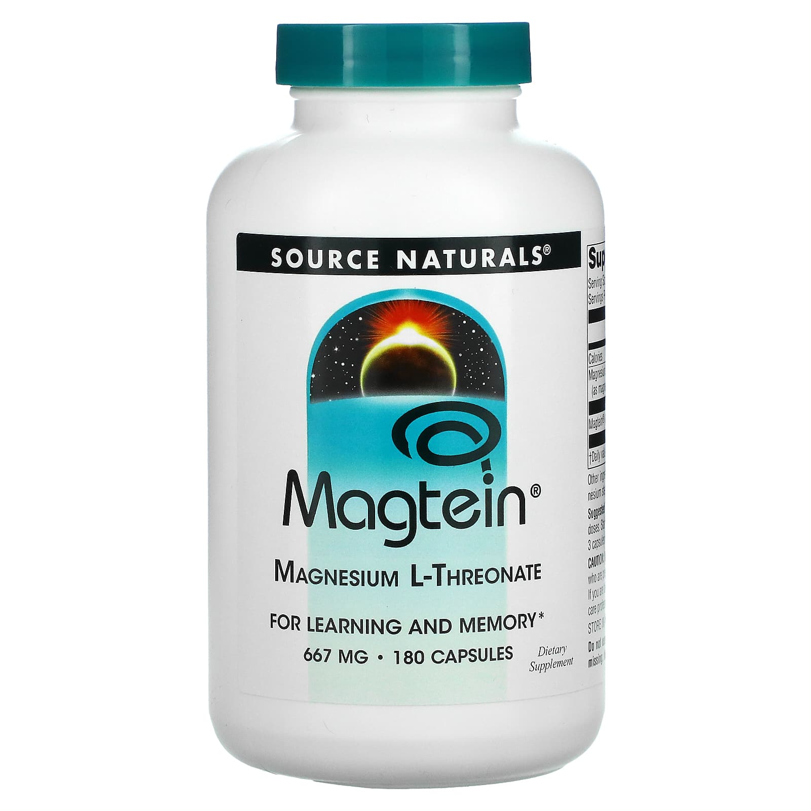 Source Naturals, Magtein, 180 Capsules UPC 021078024866 | Hilife Vitamins