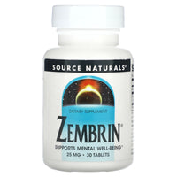 Source Naturals, Zembrin 25 mg, 30 Tablets UPC 021078025238 | HiLife Vitamins