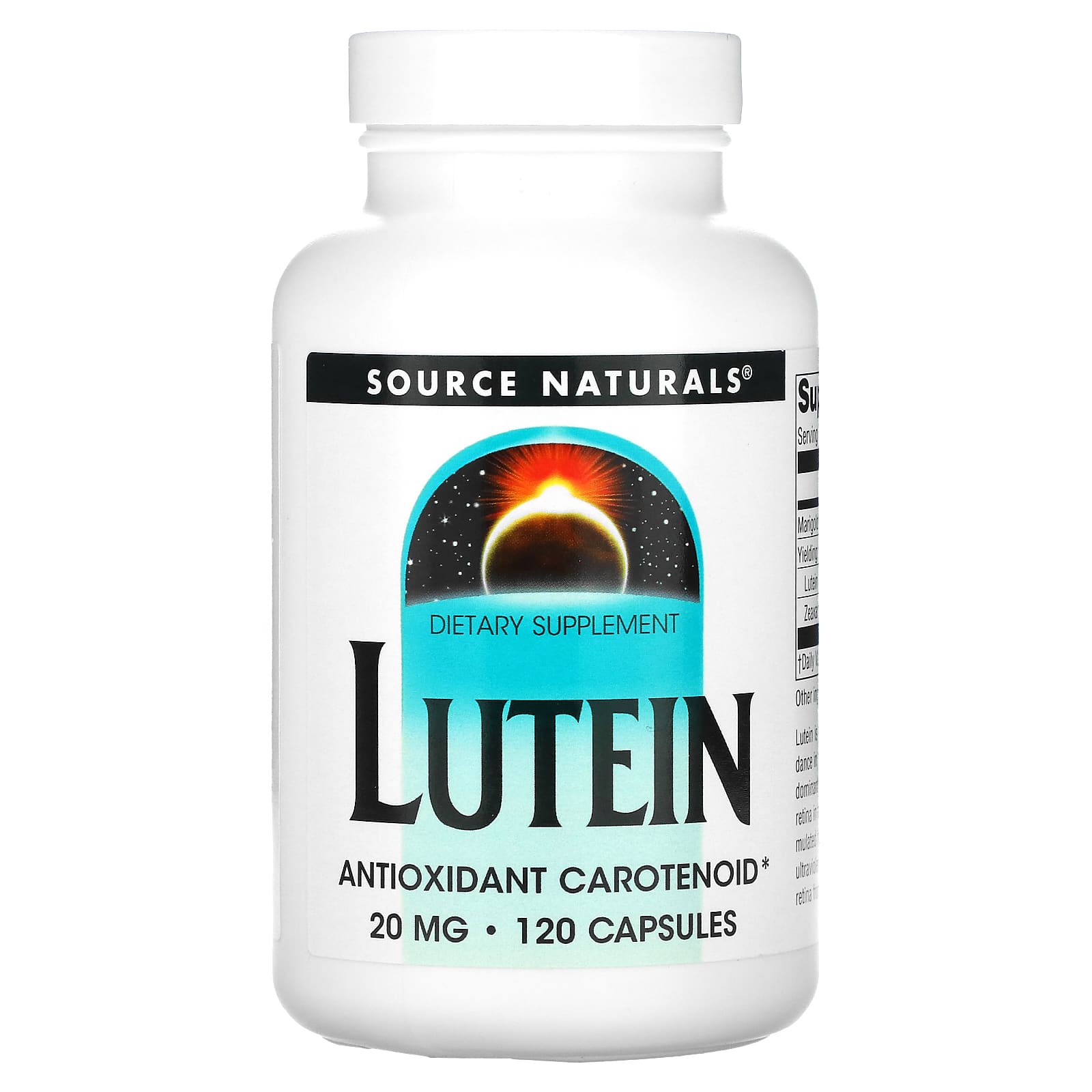 Source Naturals, Lutein 20 mg, 120 Capsules UPC 021078026013 | Hilife Vitamins