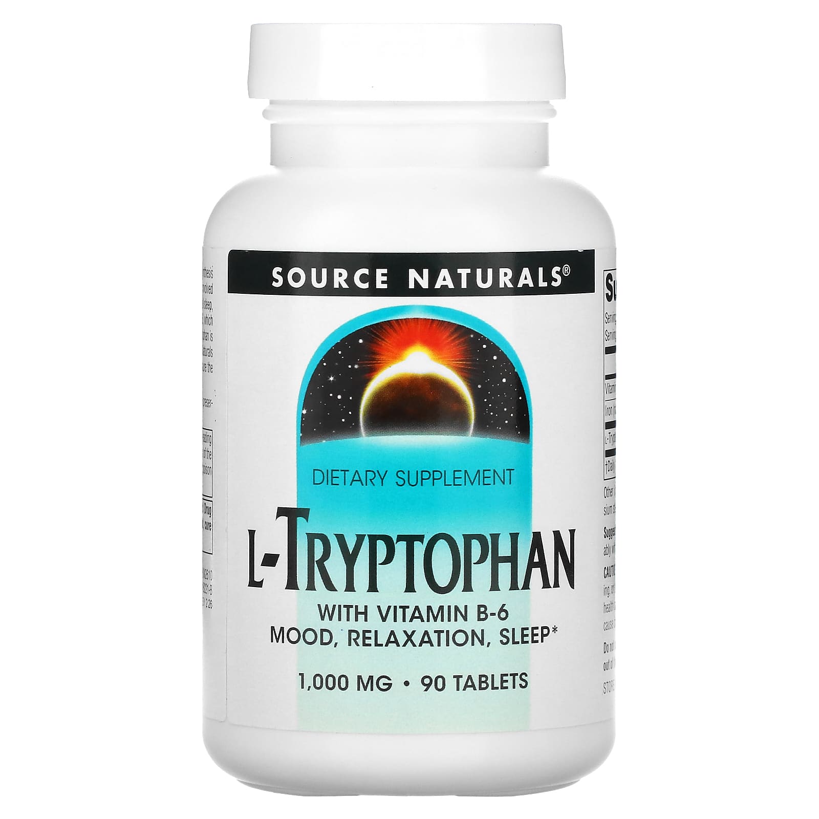 Source Naturals, L-Tryptophan With Vitamin B-6 1000 mg, 90 Tablets UPC 021078026105 | Hilife Vitamins