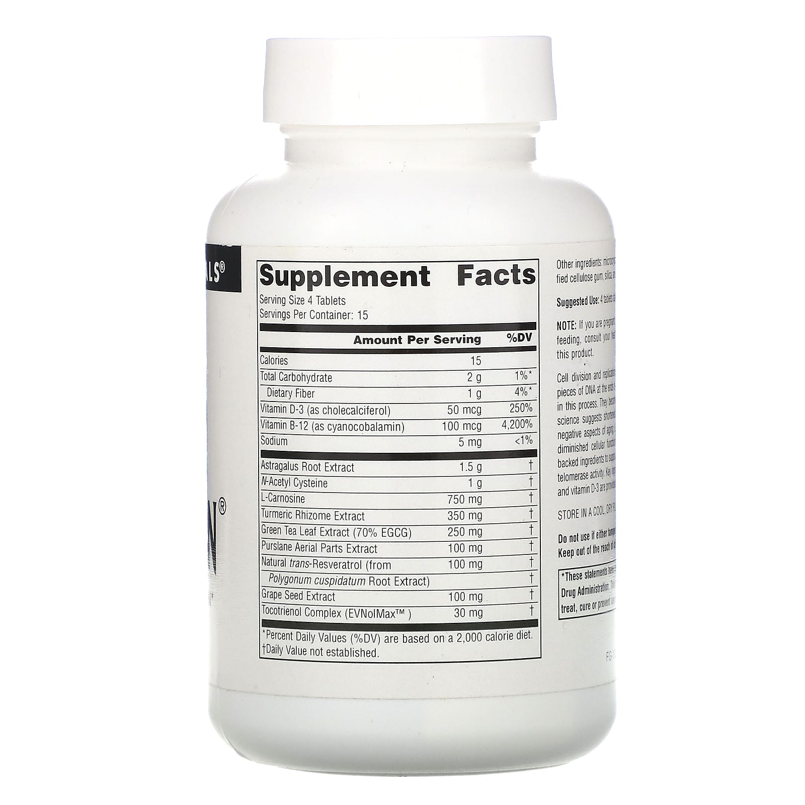 Source Naturals, Telomeron Antioxidant Formula, 60 Tablets UPC 021078026228 | HiLife Vitamins