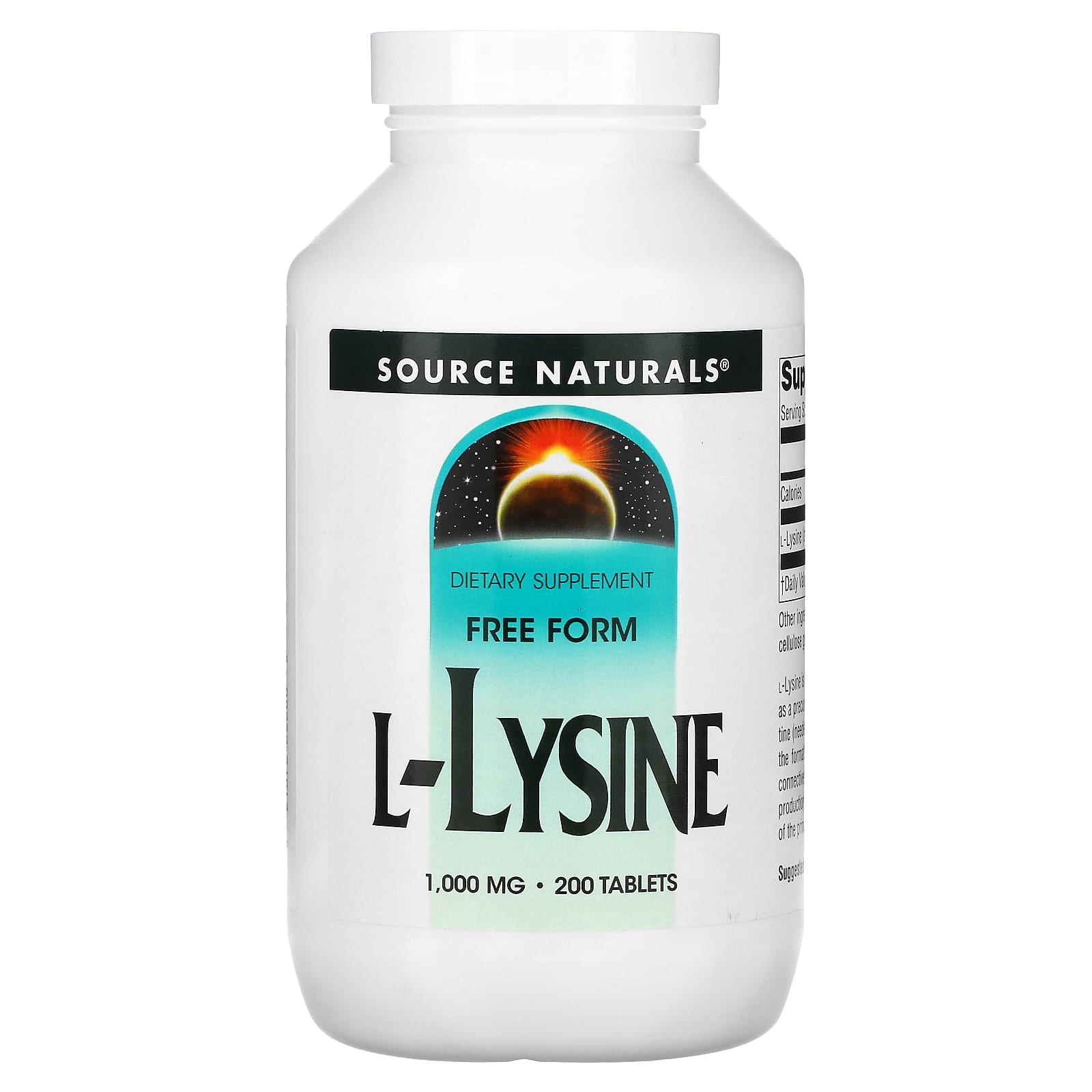 Source Naturals, L-Lysine 1000 mg, 200 Tablets UPC 021078026808 | Hilife Vitamins