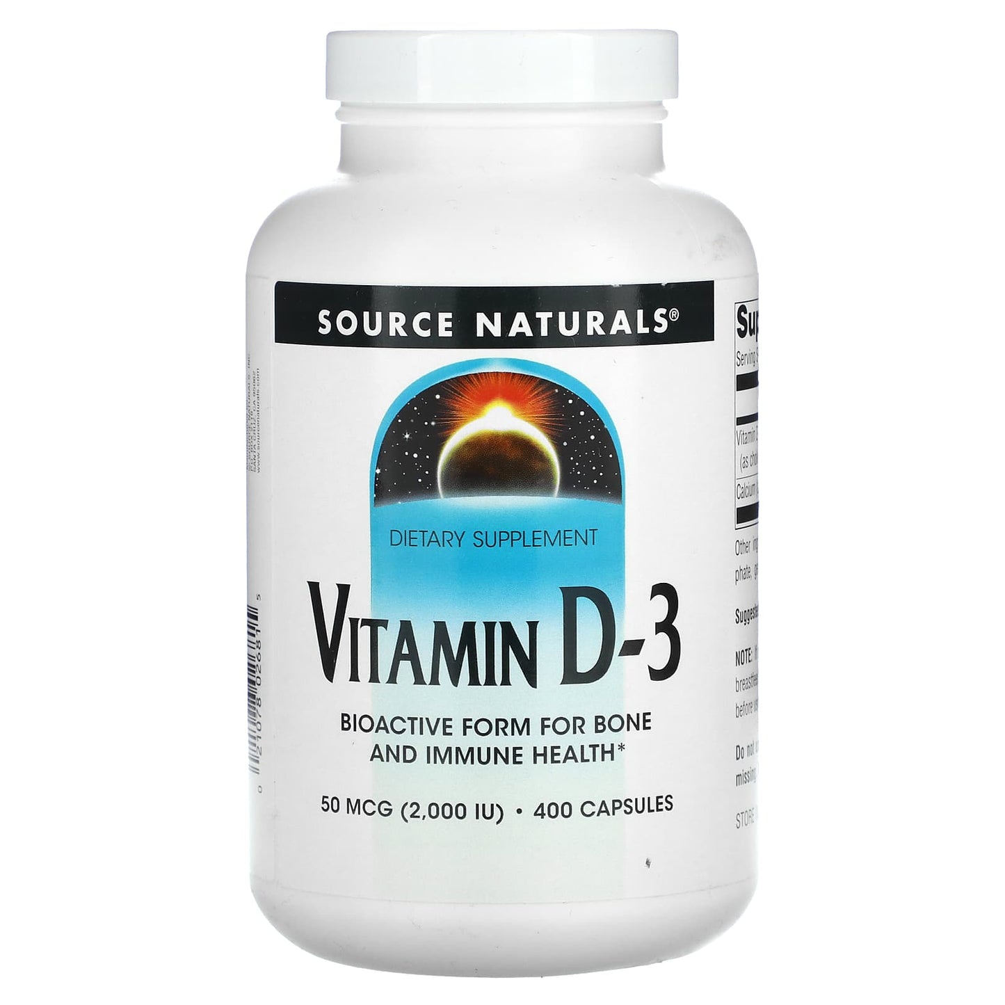 Source Naturals, Vitamin D-3 2000 IU, 400 Capsules UPC 021078026815 | HiLife Vitamins
