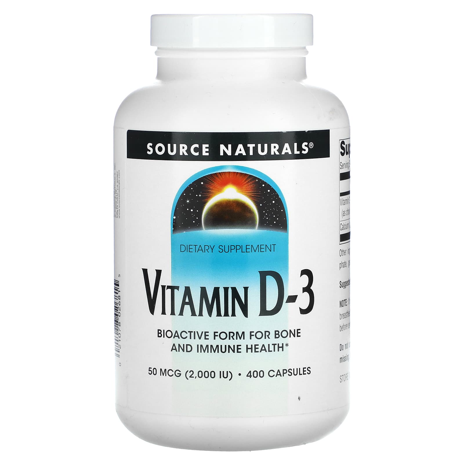 Source Naturals, Vitamin D-3 2000 IU, 400 Capsules UPC 021078026815 | HiLife Vitamins