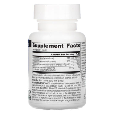 Source Naturals, Vitamin K2 Advantage 2200 mcg, 60 Tablets UPC 021078027102 | Hilife Vitamins